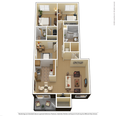 Floor plan for 3 beds, 2 baths, 1100 sqft